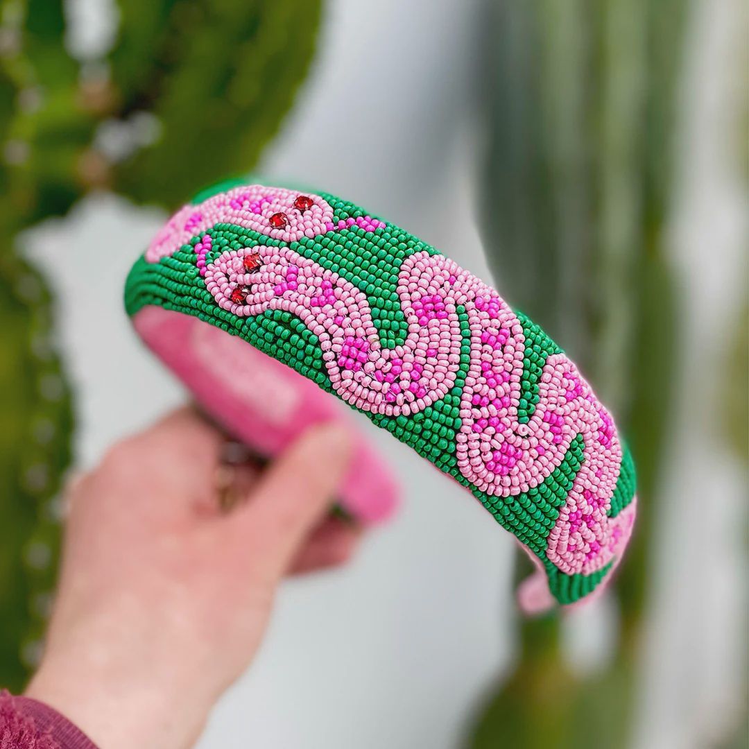 Green Snake Beaded Headband