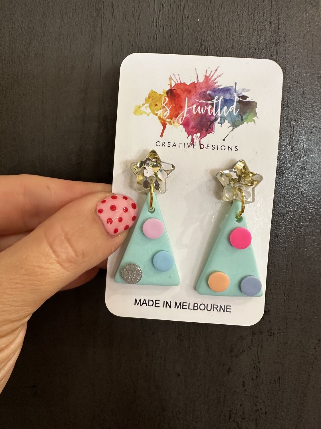 Bjewelled Christmas Tree Dangle Earring in Bright Blue Spot