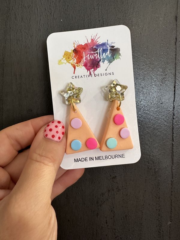 Bjewelled Christmas Tree Dangle Earrings in Orange Spots