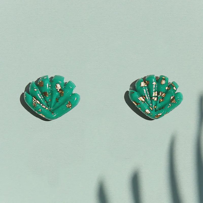 Shell Studs in Emerald