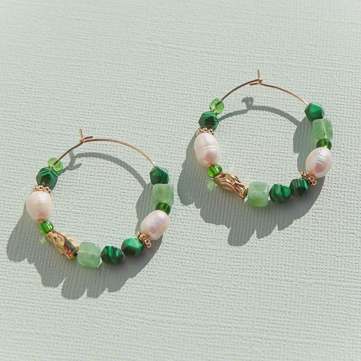Large Emerald Beaded Hoops