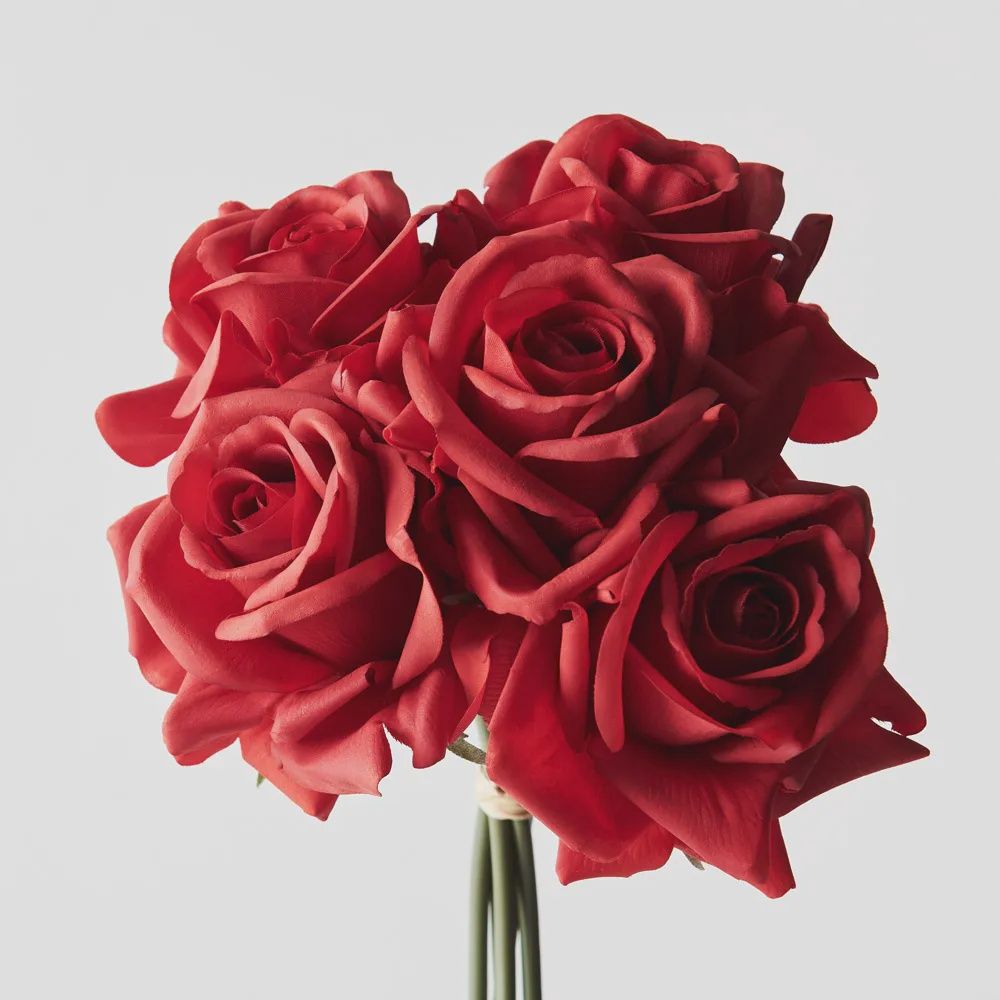 Faux Silk Rose Bouquet in Red - 6 stems