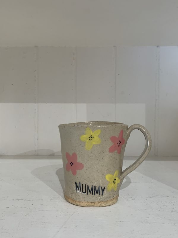 Mug - Mummy Pink &amp; Yellow - Handmade Pottery