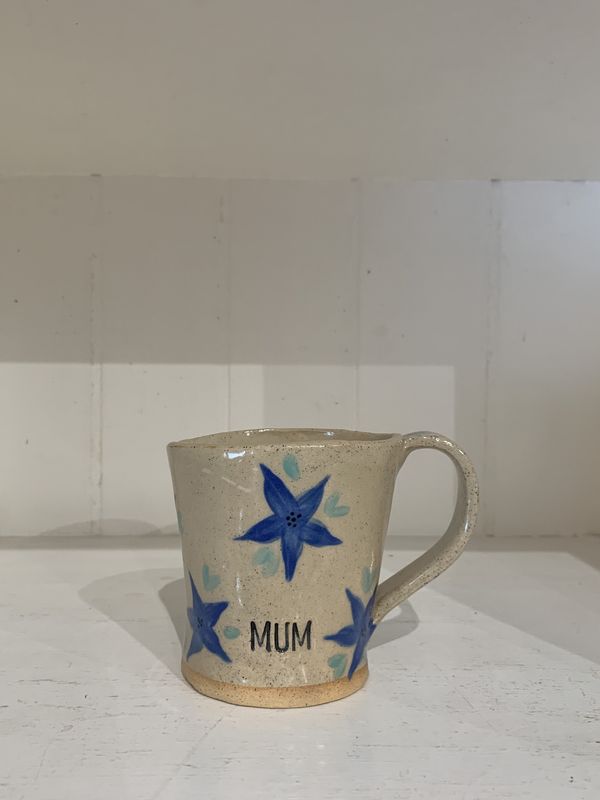 Mug - Mum Blue Flowers - Handmade Pottery