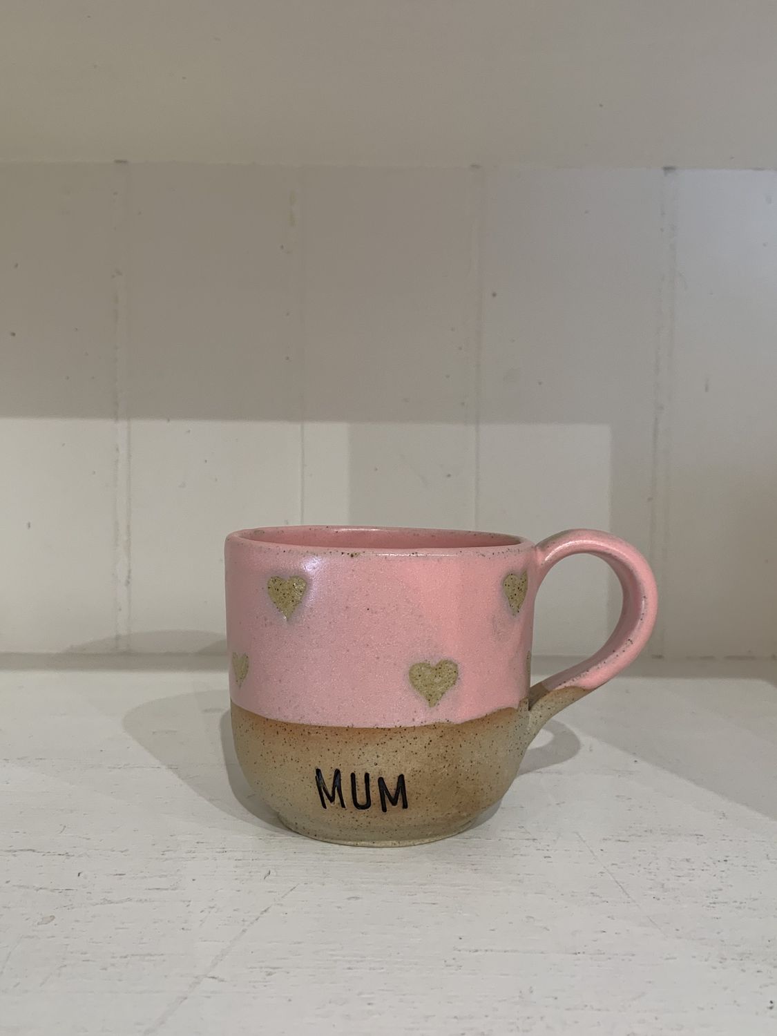 Mug - Pink Mum Hearts - Handmade Pottery