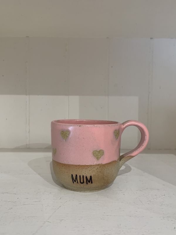 Mug - Pink Mum Hearts - Handmade Pottery