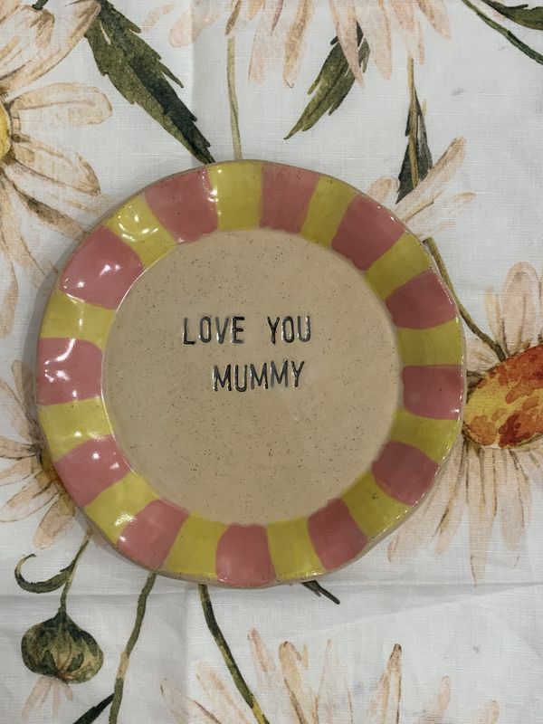 Small Plate - Stripe Love You Mummy - Handmade Pottery