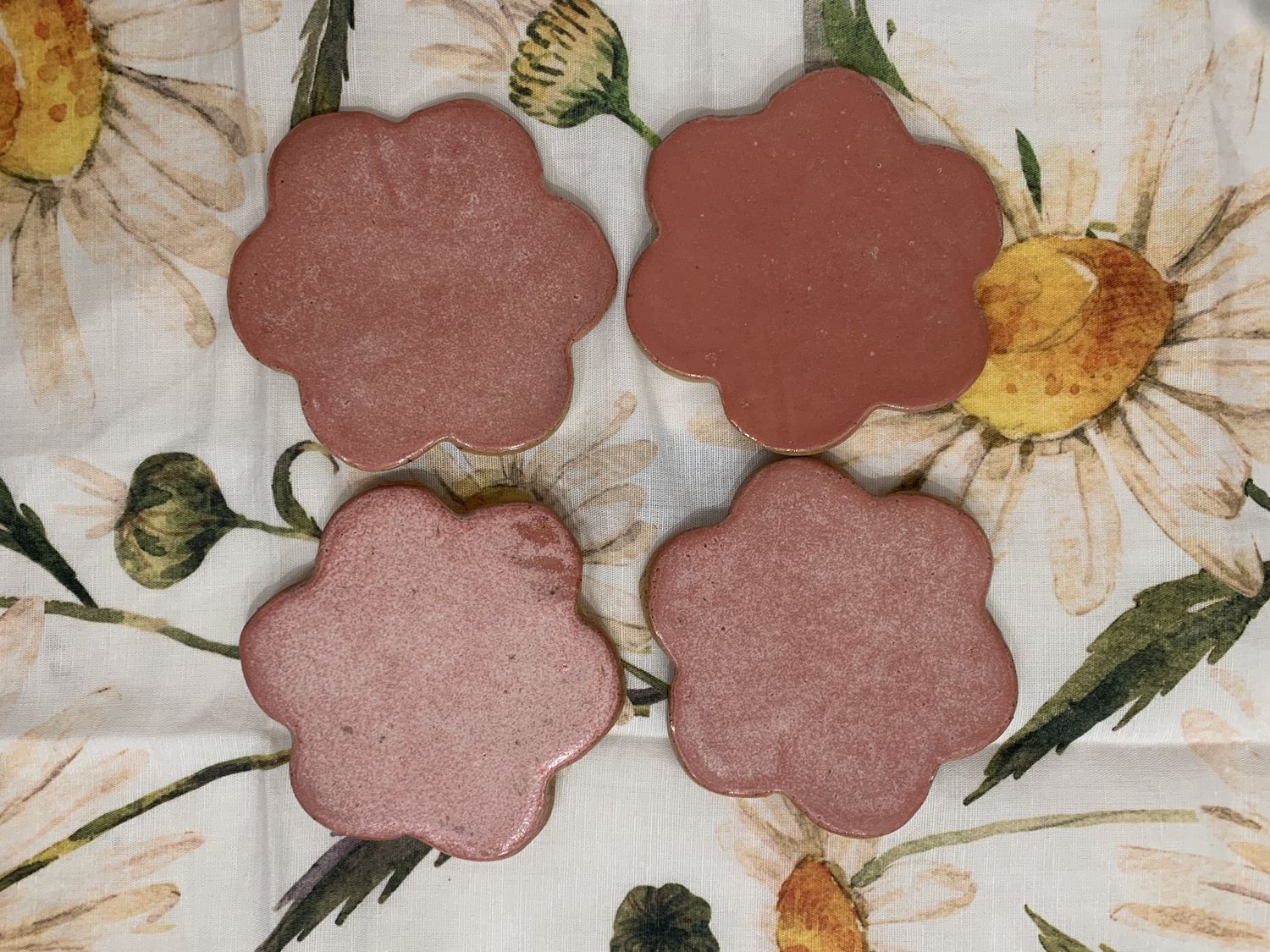 Pink Flower Coasters 4 Pack - Handmade Pottery