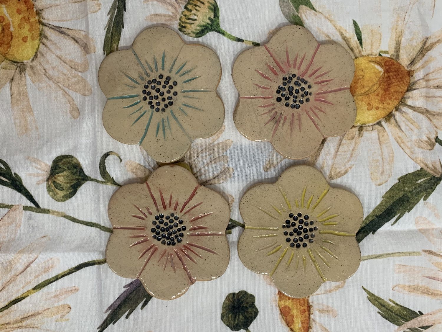 Flower Coasters 4 Pack - Handmade Pottery
