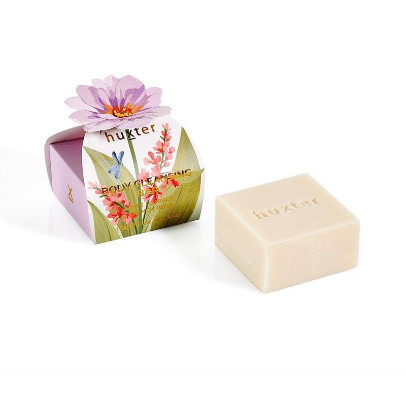 Body Cleansing Bar Gift Box - Mauve Flower - White Florals &amp; French Pear