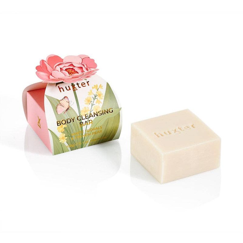 Body Cleansing Bar Gift Box - Pink Flower - White Florals &amp; French Pear