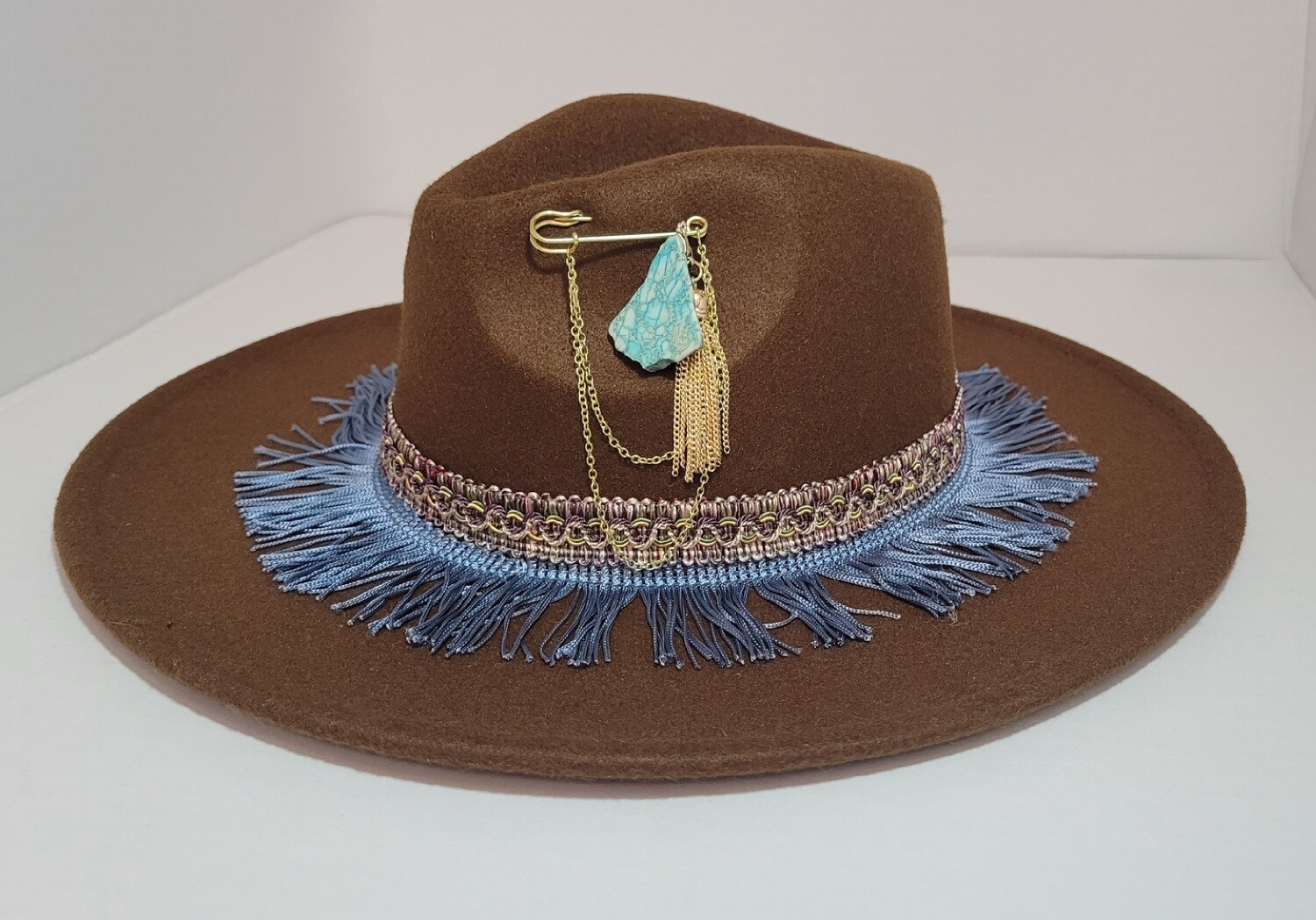 Brown and Blue Stone Hat