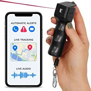Plegium Smart Mini Pepper Spray Keychain 3-in-1 Free GPS Location Tracking Emergency Texts - Magnetic Self Defense Keychain Pepper Spray for Women and Men - GPS Pepper Spray Bluetooth, Black