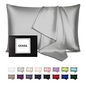 INSSL Silk Pillowcase for Women, Mulberry Silk Pillowcase for Hair and Skin and Stay Comfortable and Breathable During Sleep (Queen, Grey)
