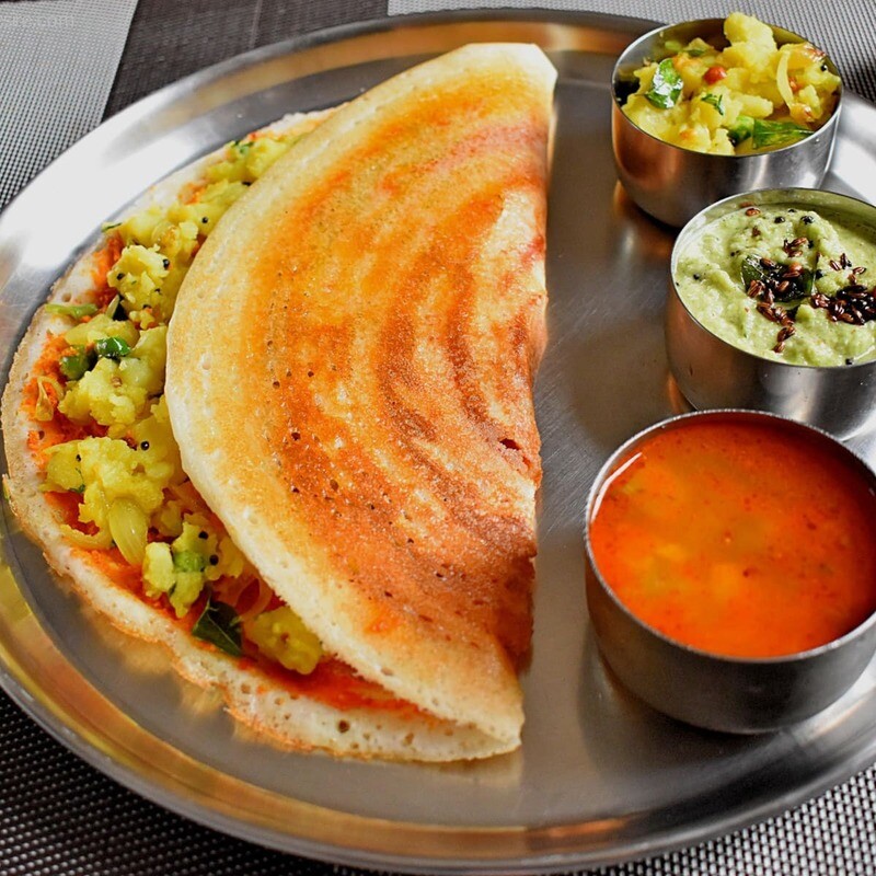 Mysore Masala Dosa with Chutney and Sambhar