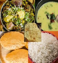Gujarati Thali - Puri, Rice, Undhiyu, Kadhi and Papad