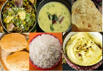 Special Gujarati Thali - Puri, Rice, Undhiyu, Kadhi, Papad and Shrikhand