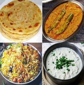 Meal - Paratha, Mirchi Ka Salan, Hyderabadi Veg Pulao and Raita