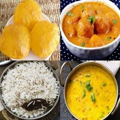 Meal - Puri, Dum Aloo, Jeera Rice and Dal Tadka