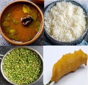 Spl Meal - Rasam , Rice, Beans Subzi, Mirchi Bajji and Badam Burfi