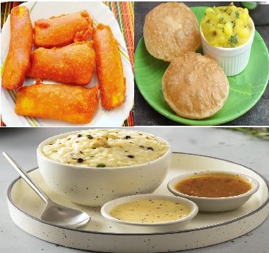 Mini Tiffin Combo IV– Bajji, 2 Puris with Masala, Pongal with Chutney and Sambhar