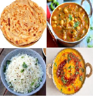 Meal -  Paratha, Chole, Jeera Rice and Dal Tadka