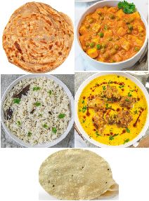 Meal - Paratha, Paneer Matar Subzi, Jeera Rice, Kadhi Pakora and Papad Meal - Paratha, Paneer Matar Subzi, Jeera Rice, Kadhi Pakora and Papad