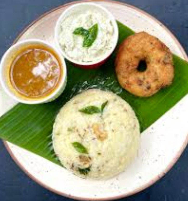 Combo - Khara Pongal , 2 pc Medu Vada with Chutney and Sambhar Combo - Khara Pongal , 2 pc Medu Vada with Chutney and Sambhar