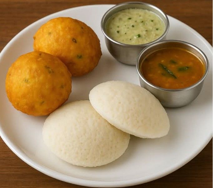 Combo - 2pcs Idly &amp; Mysore Bonda with Chutney and Sambhar