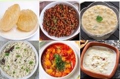 Meal - Poori, Potato Tomato Subzi, Kala Chana, Jeera Rice, Boondi Raita and Kheer Meal - Poori, Potato Tomato Subzi, Kala Chana, Jeera Rice, Boondi Raita and Kheer