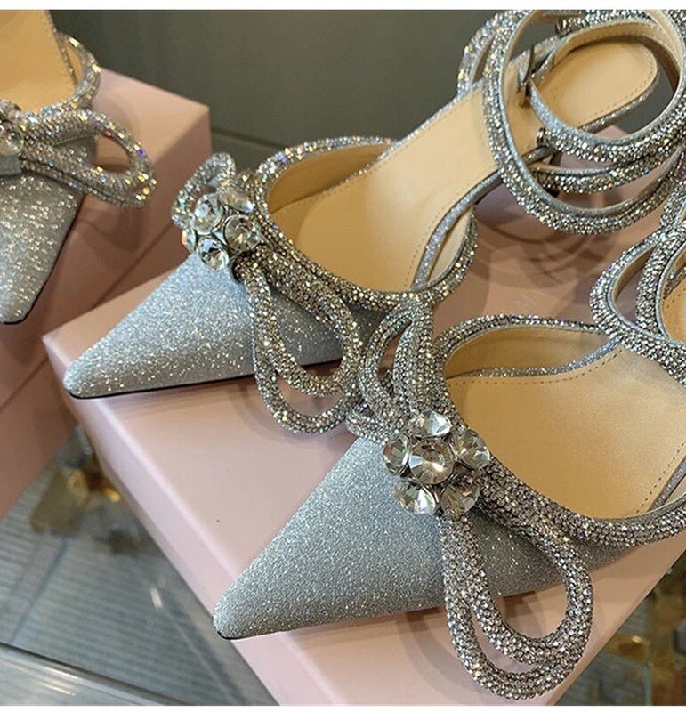 Sliver Crystal Bowknot Pumps
