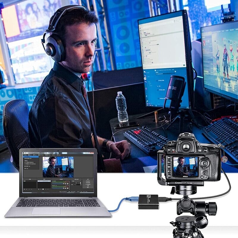 Capture Card, Audio Video Capture Card with Microphone 4K HDMI Loop-Out, 1080p 60fps Video Recorder for Gaming/Live Streaming/Video Conference.