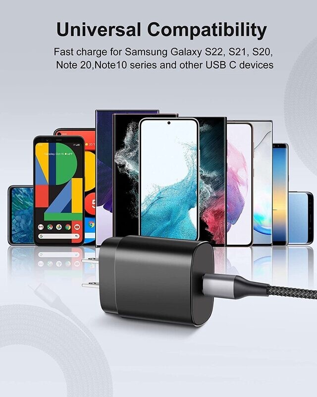 Super Fast Charger Type C, USINFLY 25W USB C Wall Charger Fast Charging Block with 10FT Braided Long USB C to C Cable for Samsung Galaxy S22 S22+ S22 Ultra S21 S21+ S20 Plus Note 20 10 FE Z Fold 3