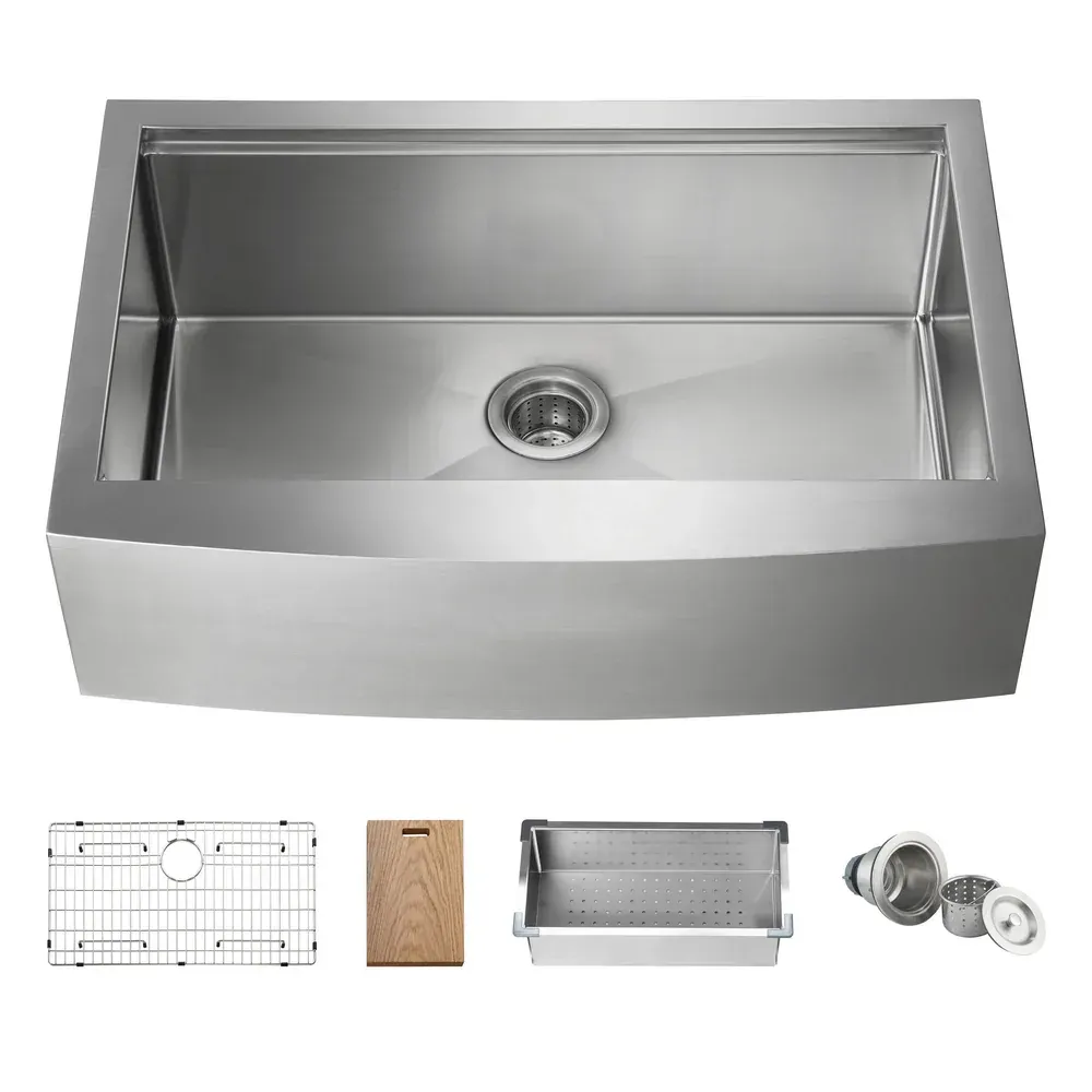 Casa 33" Farmhouse Apron Single Bowl Stainless Steel Workstation Kitchen Sink - C1-33SFT