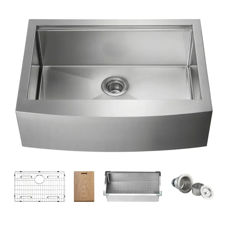 Casa 30" Farmhouse Apron Single Bowl Stainless Steel Workstation Kitchen Sink - C1-30SFT