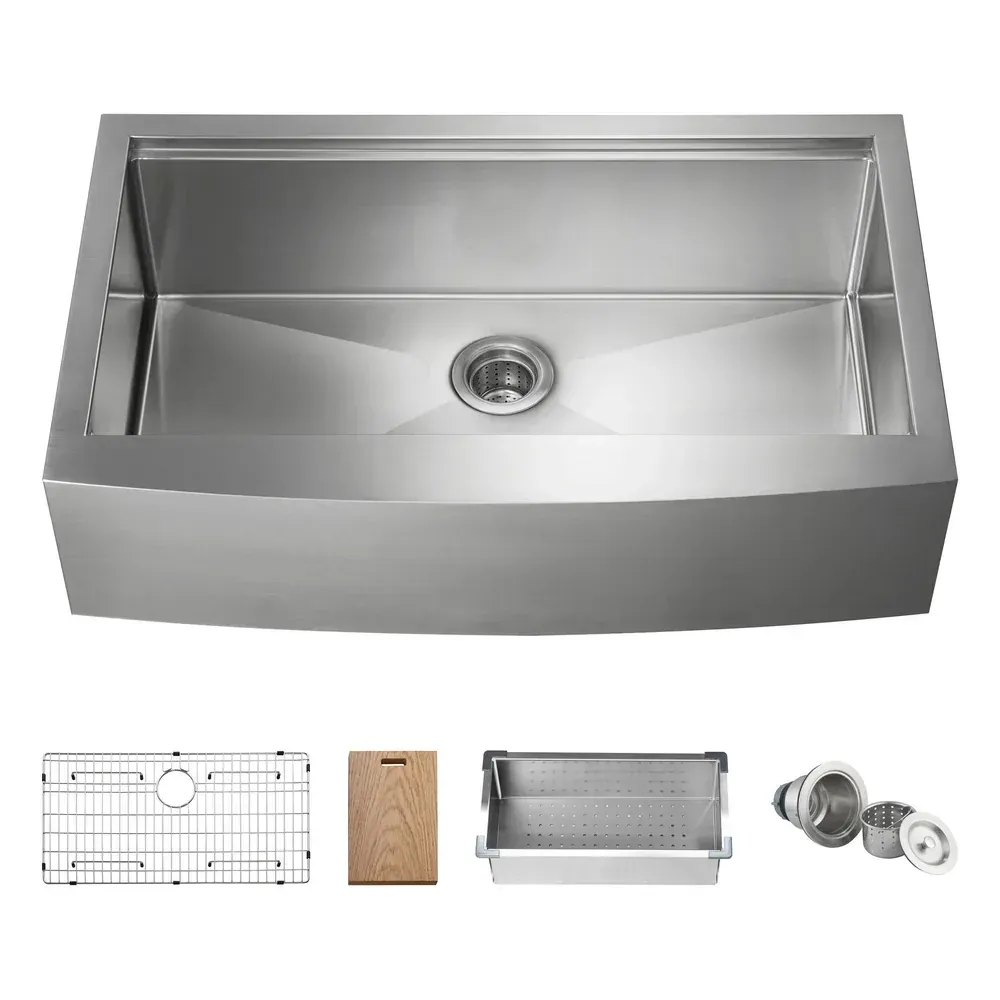Casa 36" Farmhouse Apron Single Bowl Stainless Steel Workstation Kitchen Sink - C1-36SFT