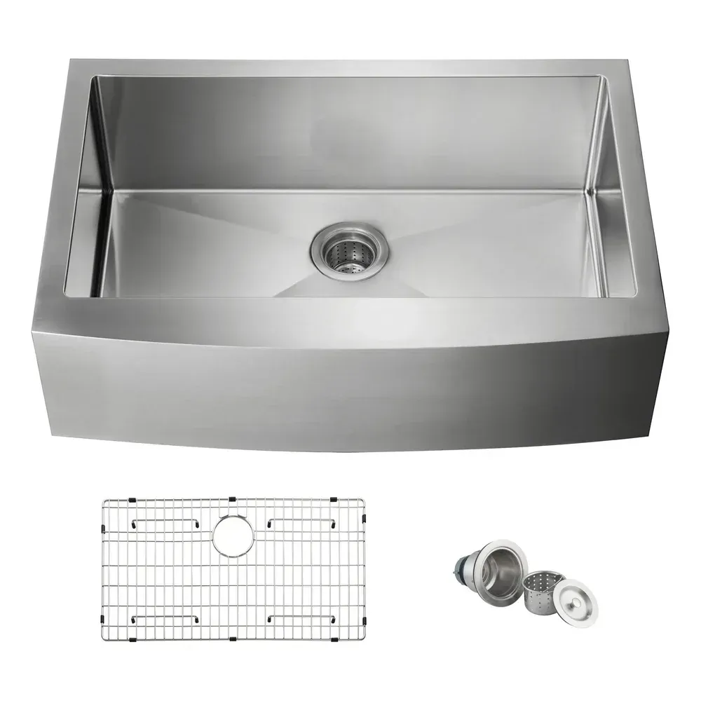 Casa 36" Handcrafted Farmhouse Apron Single Bowl Stainless Steel Kitchen Sink - C1-36SF