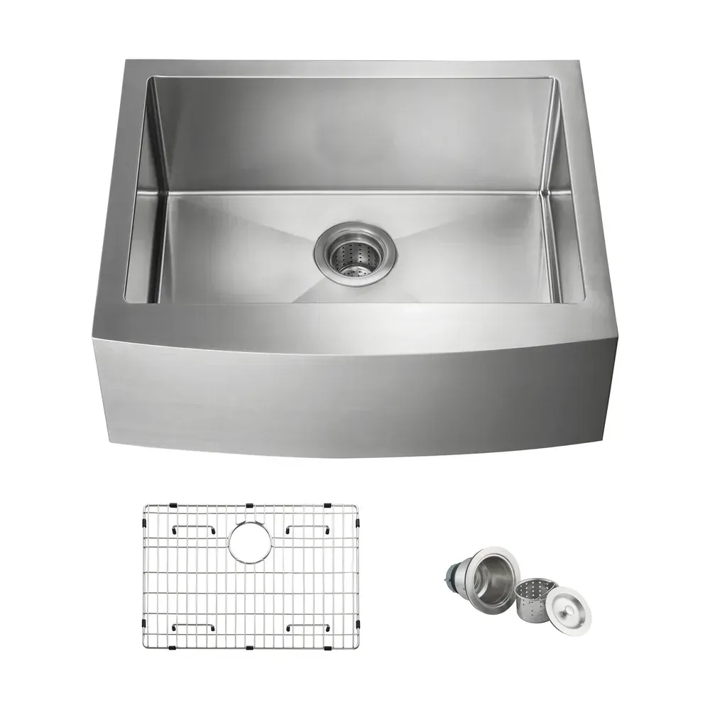 Casa 27" Handcrafted Farmhouse Apron Single Bowl Stainless Steel Kitchen Sink - C1-27SF