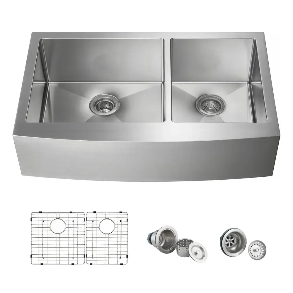 Casa 36" Handcrafted Farmhouse Apron Double Bowl Stainless Steel Kitchen Sink - C1-36DF
