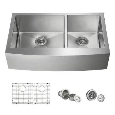 Casa 36" Handcrafted Farmhouse Apron Double Bowl Stainless Steel Kitchen Sink - C1-36DF