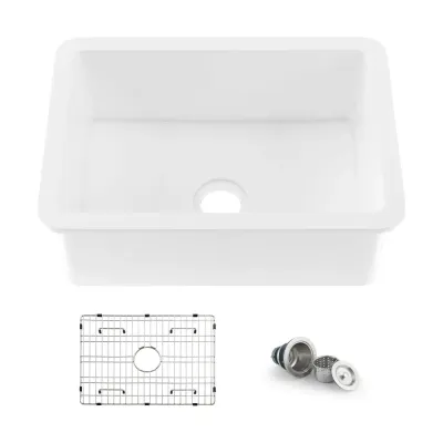 Nova 27" White Fireclay Single Bowl Kitchen Undermount Sink - KBC2-27S