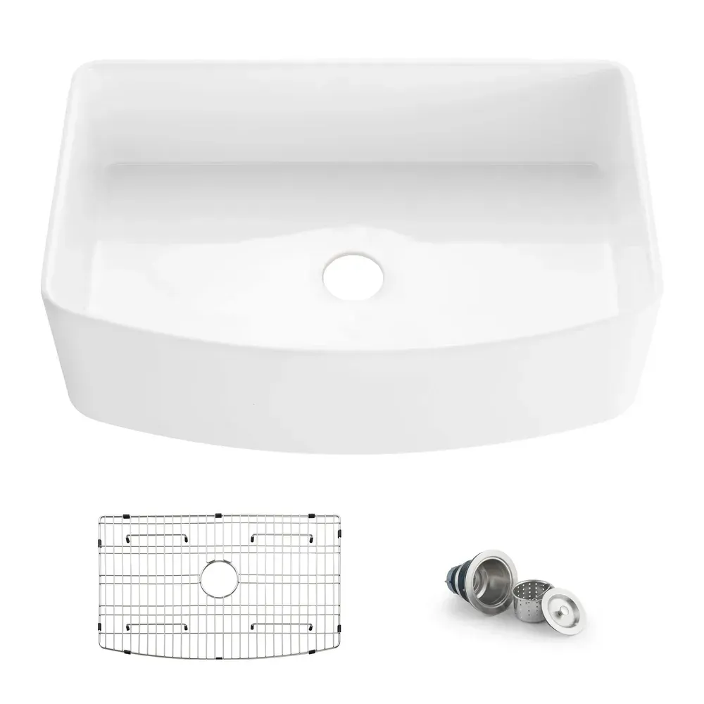 Casa Nova 33" White Curved Apron Front Fireclay Farmhouse Kitchen Sink - C2-33SFC