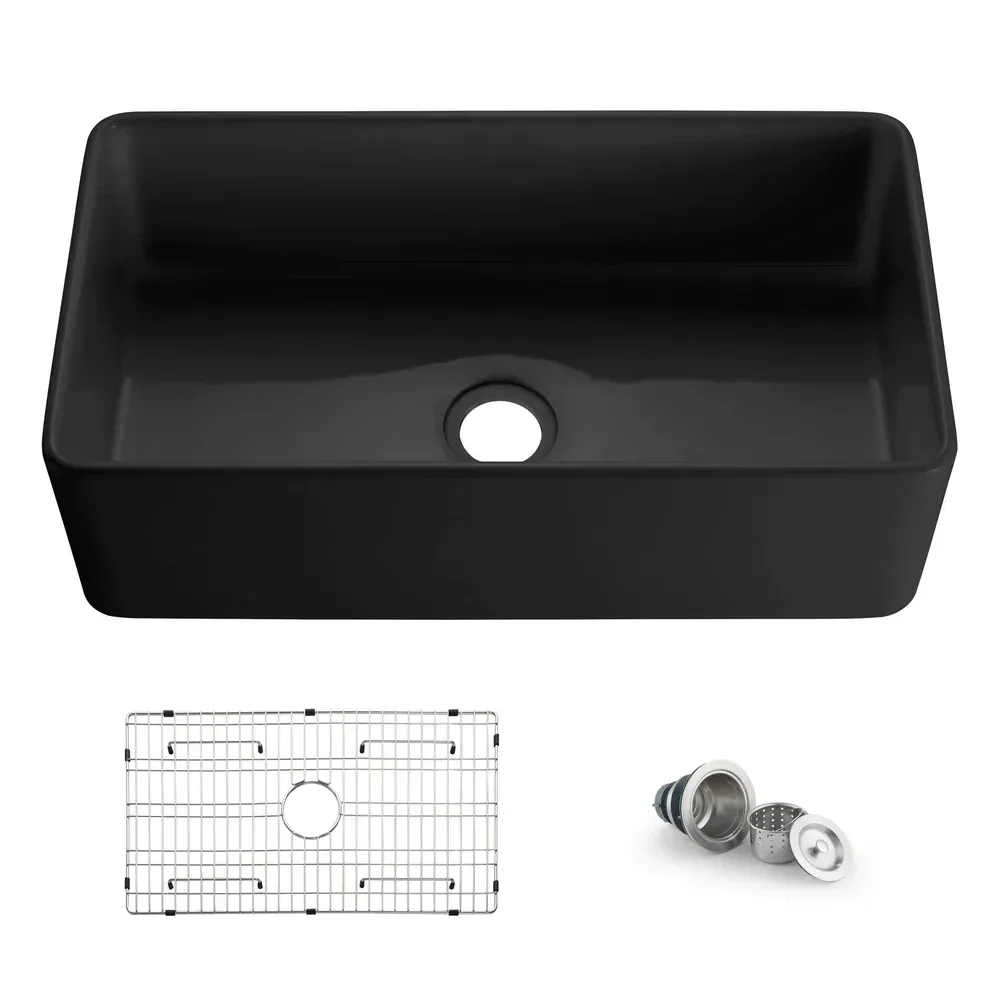 Casa Nova 33" Matte Black Fireclay Single Bowl Kitchen Farmhouse Sink - C2-33SFMB