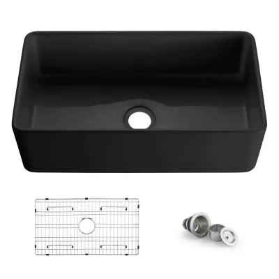 Casa Nova 33" Matte Black Fireclay Single Bowl Kitchen Farmhouse Sink - C2-33SFMB