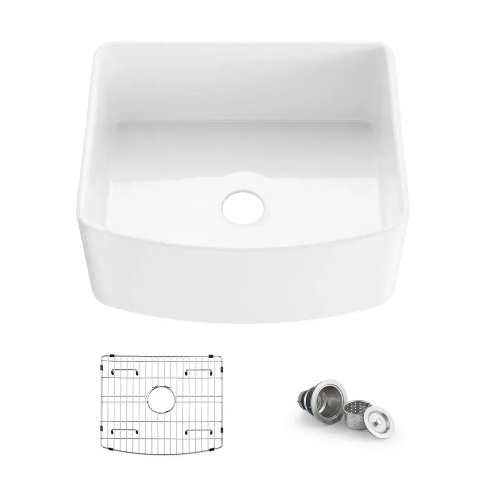 Casa Nova 24" White Curved Apron Front Fireclay Farmhouse Kitchen Sink - C2-24SFC