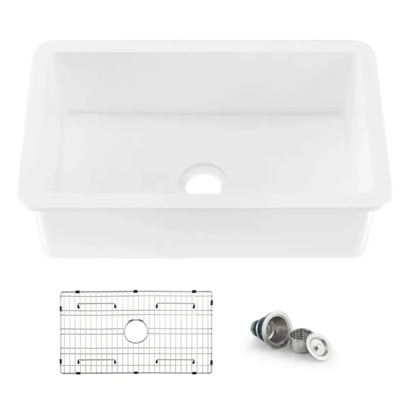 Casa Nova 32" White Single Bowl Undermount Fireclay Kitchen Sink - C2-32S