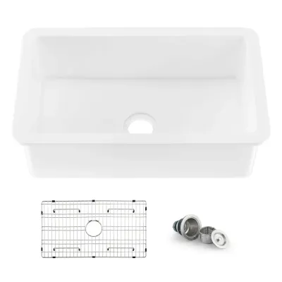 Casa Nova 32" White Single Bowl Undermount Fireclay Kitchen Sink - C2-32S