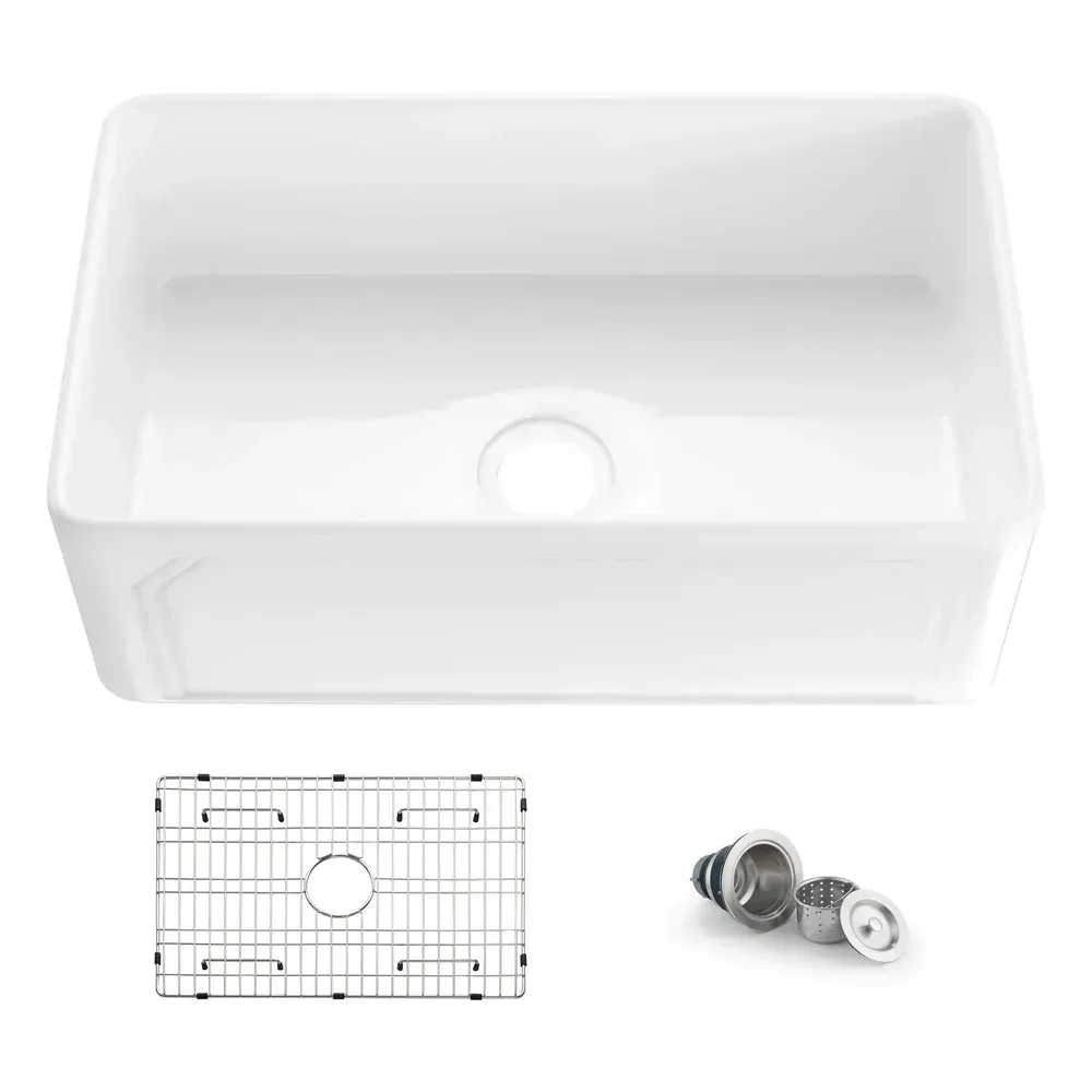 Casa Nova 30" - AR White Reversible Fireclay Single Bowl Kitchen Farmhouse Sink - C2-30SFAR