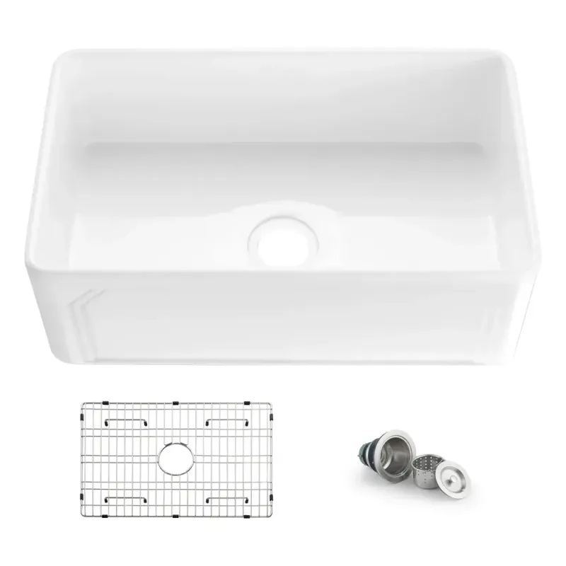 Casa Nova 30" - AR White Reversible Fireclay Single Bowl Kitchen Farmhouse Sink - C2-30SFAR