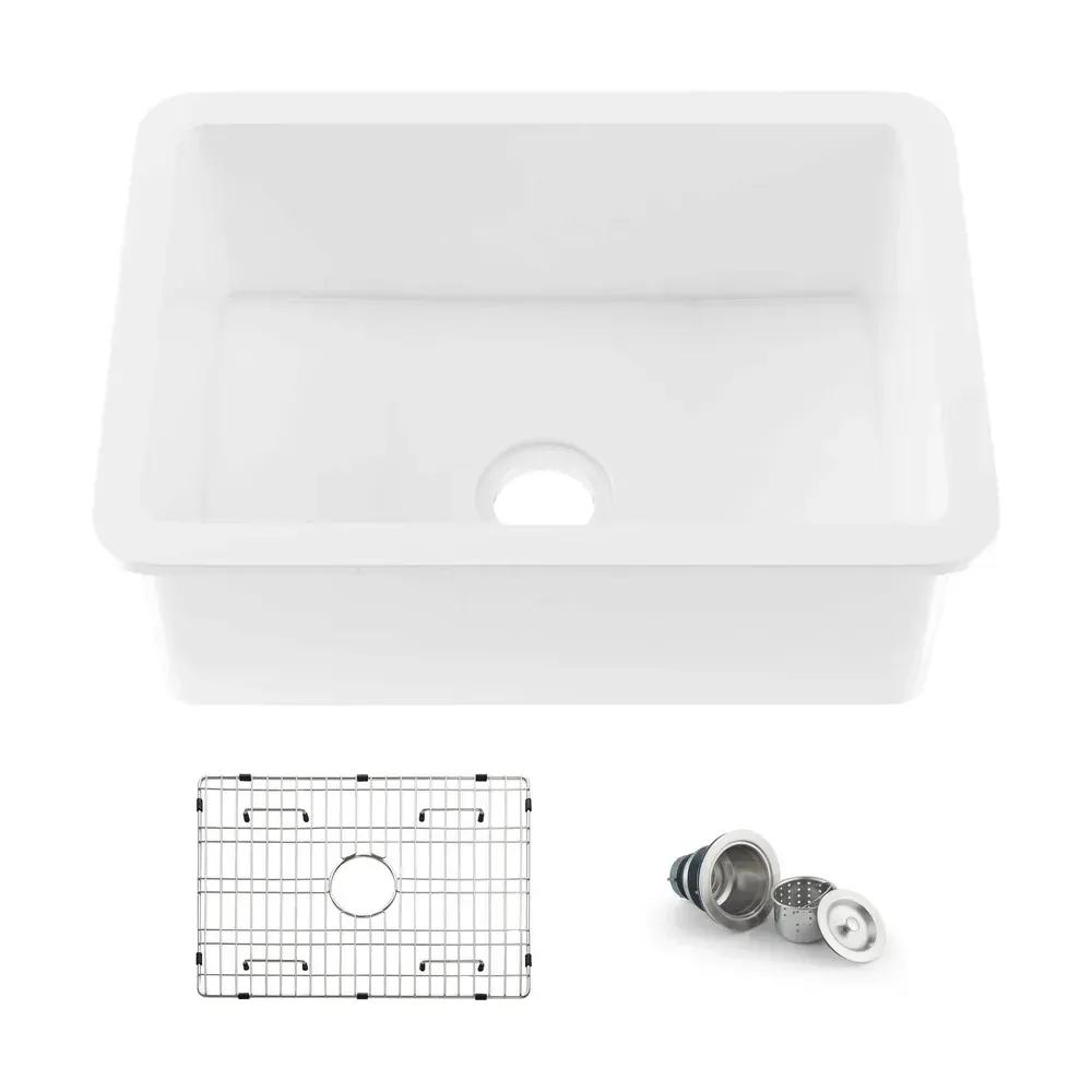 Casa Nova 24" White Fireclay Single Bowl Kitchen Undermount Sink - C2-24S
